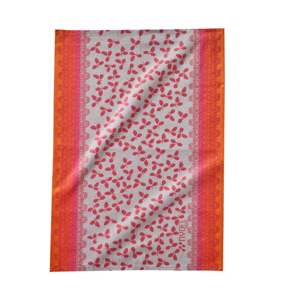 Katoenen droogdoek met ingeweven "zomertuin" jacquardmotief - set van 2 (roze)