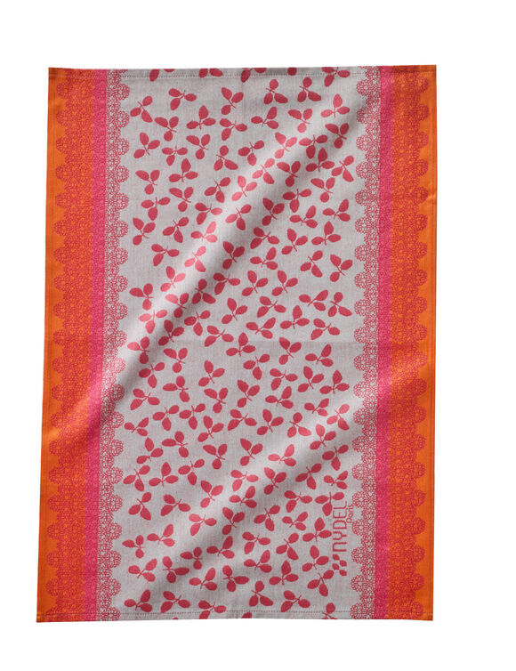 Torchon jacquard jardin d'&eacute;t&eacute; coton tiss&eacute;-teint - lot de 2 (rose)
