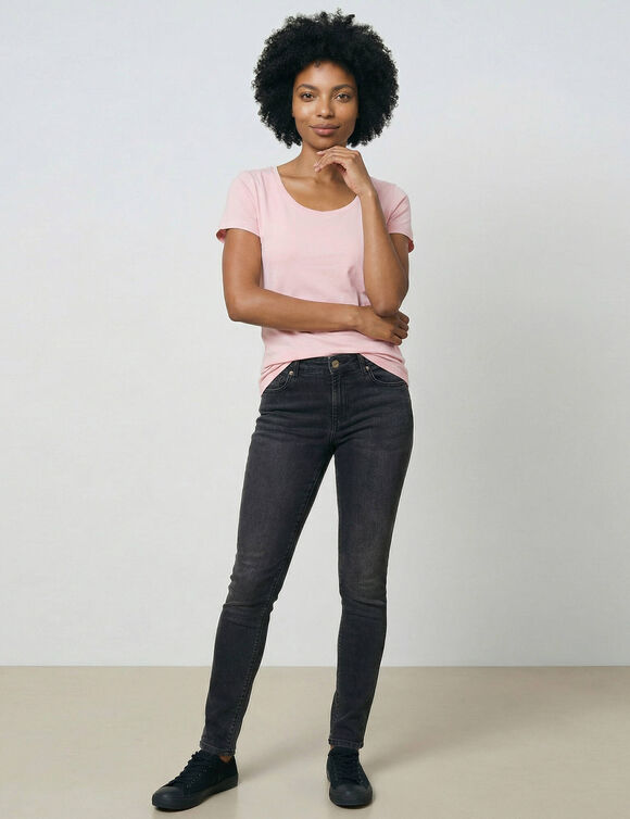T-shirt col rond uni manches courtes en coton biologique(**) (rose poudr&eacute;)