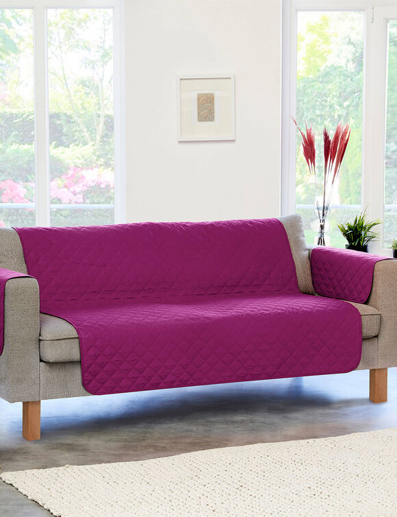 Protège-salon réversible microfibre matelassé (prune)