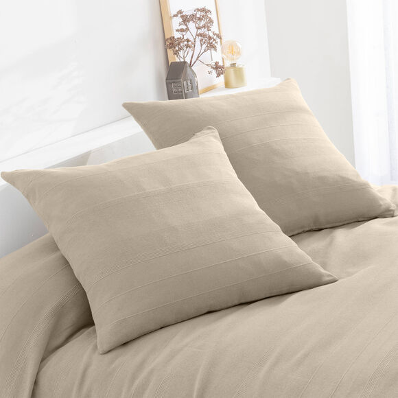 Plaid of sprei, effen katoen met artisanaal weefsel (vlaskleur)