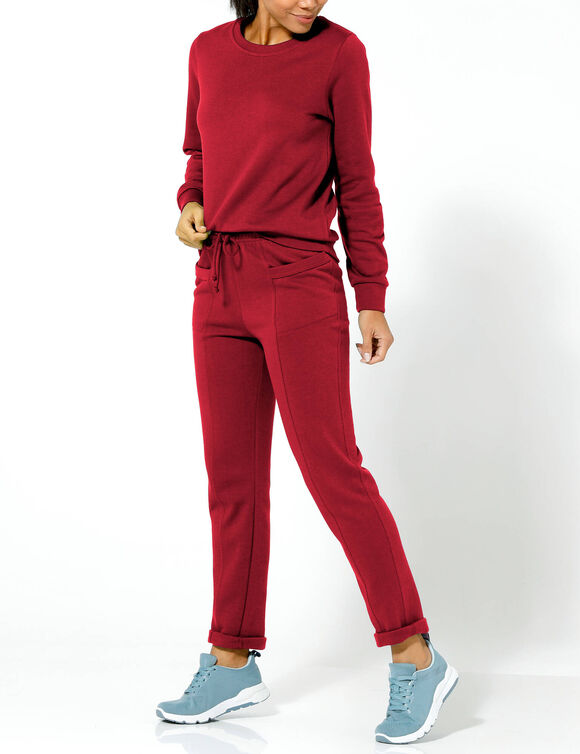 Pantalon jogging, molleton gratt&eacute; (rouge)