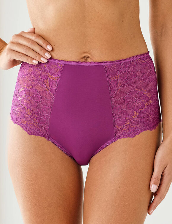 Microvezel- en stretchkant slipje met maxi-vorm en hoge taille - set van 2 (pruim + nude)
