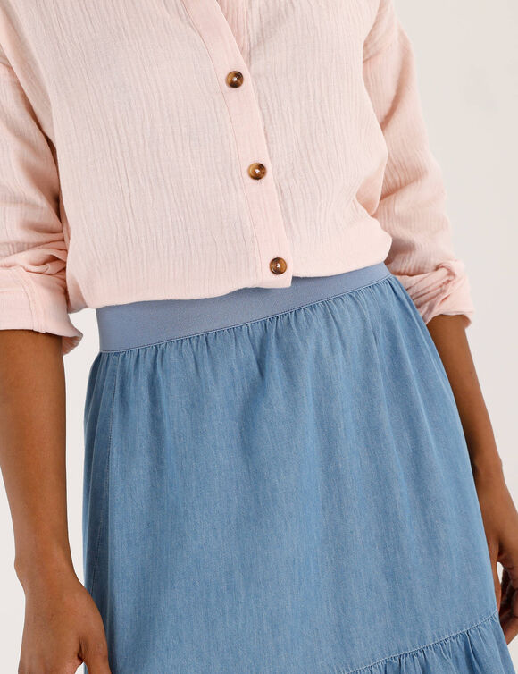 Jupe longue volant&eacute;e, jean l&eacute;ger (bleached)