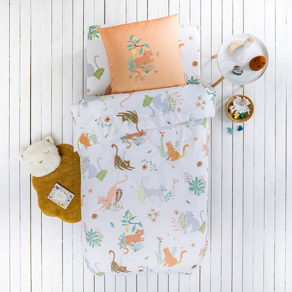Linge de lit enfant Chafou imprimé chats - coton  (blanc)