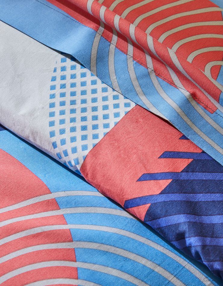 Linge de lit Arty coton à motifs visages (bleu)