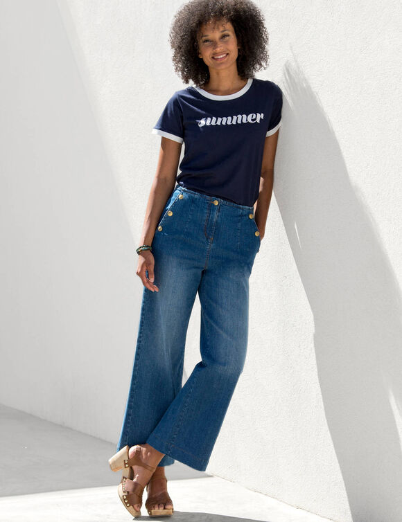 T-shirt manches courtes imprim&eacute; "Summer" (marine / blanc)