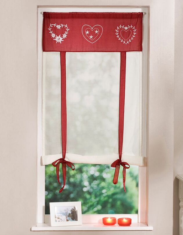 Store broderies motifs coeurs finition passe-tringle (bordeaux / écru)
