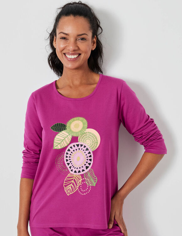 Pyjama manches longues motif "rosaces" (violine)