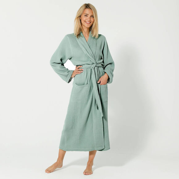 Peignoir uni en triple gaze de coton  (vert)
