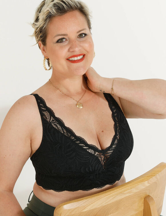 Soutien-gorge post-opératoire forme foulard en dentelle stretch - sans armatures (noir)