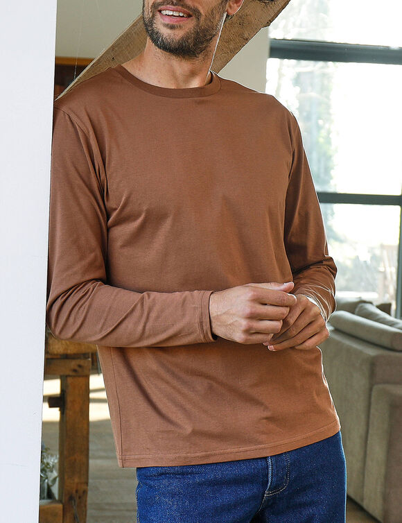 T-shirt col rond manches longues - lot de 3 (bleu + marron + gris)