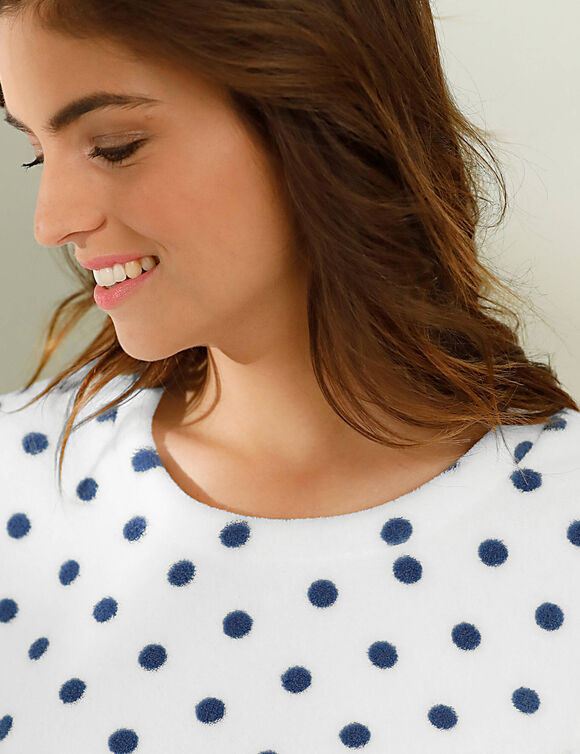 Pyjama polaire imprim&eacute; pois toucher peluche manches longues (bleu)