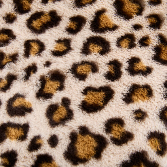 Plaid cocooning imprim&eacute; l&eacute;opard (beige / marron)