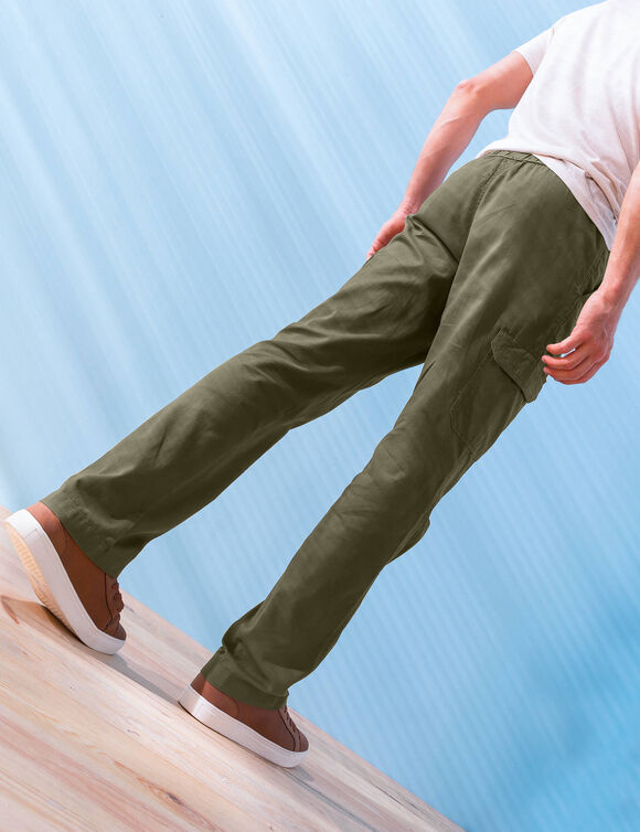 Pantalon cargo gabardine &eacute;lastiqu&eacute; (kaki)