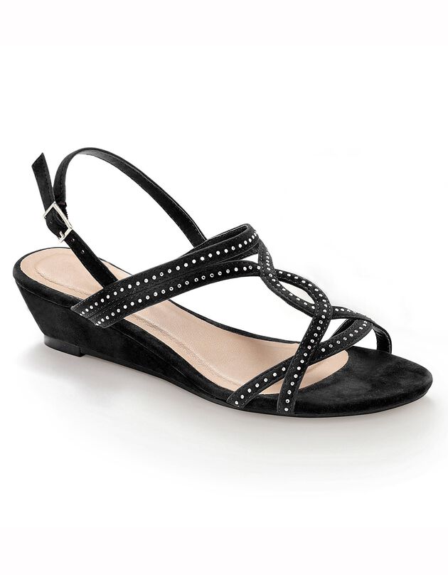 Sandalen met sleehak en pailletten (zwart)