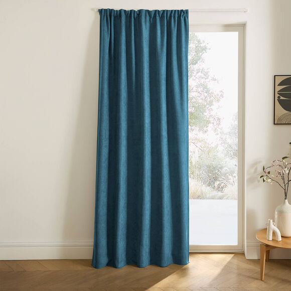 Rideau occultant et isolant finition galon fronceur (bleu paon)