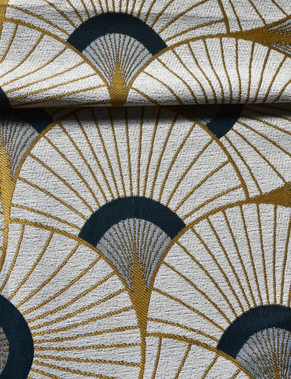 Rideau jacquard imprim&eacute; plumes de paon (ocre)