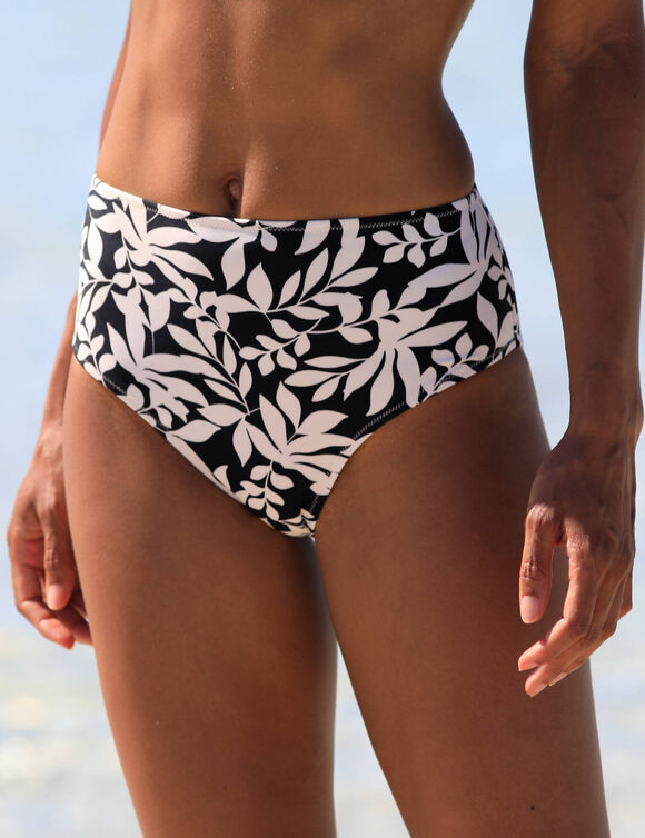 Bedrukte bikinislip met hoge taille Linao (zwart / ecru)