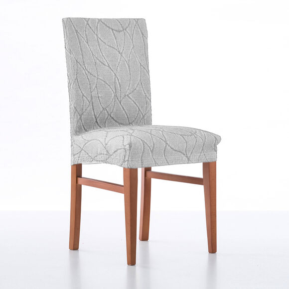 Housse intégrale extensible motif jacquard "serpentins" spéciale chaise (gris clair)