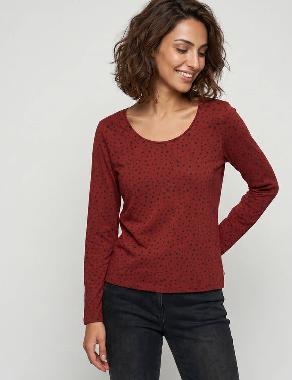 T-shirt imprim&eacute; pois en coton biologique(**) (bordeaux)