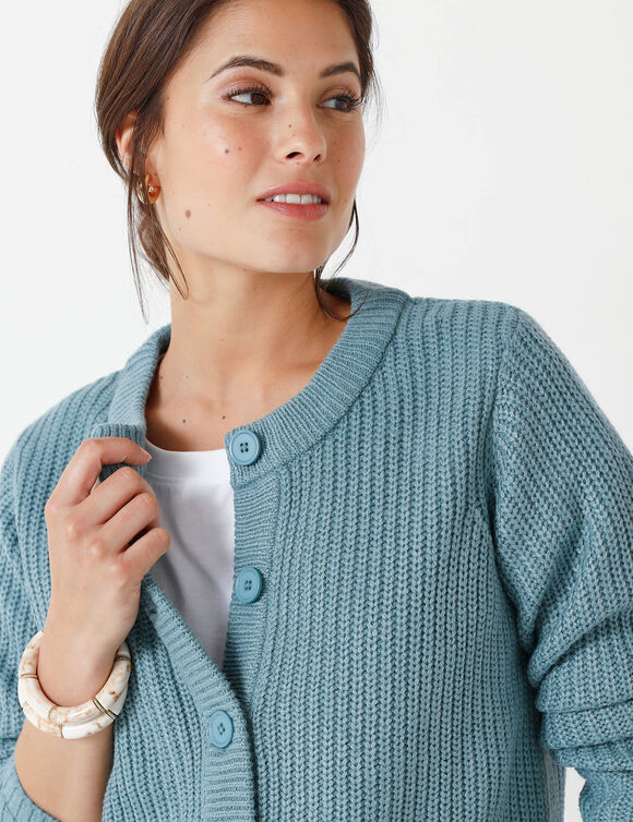 Vest met knopen in patenttricot (celadongrijs)