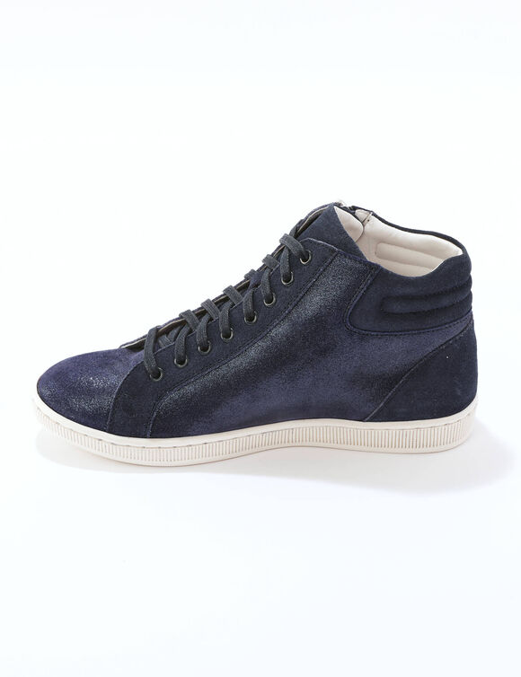 Basket montantes zippées en cuir souple effet irisé (marine)