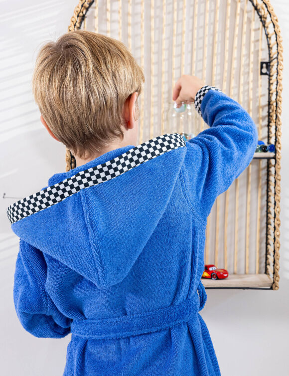 Peignoir de bain enfant à capuche voiture éponge coton - 340 g/m² (bleu dur)