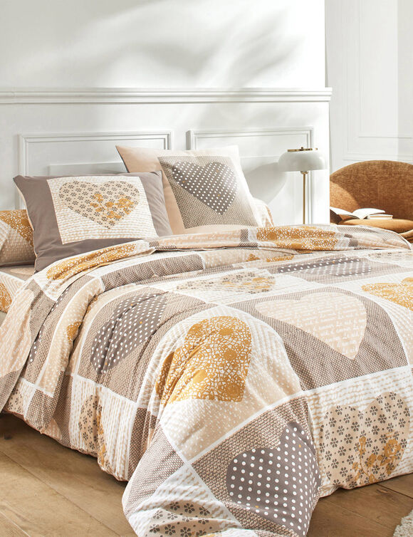 Bedlinnen Lovely in katoen met hartjesprint (beige / karamel)