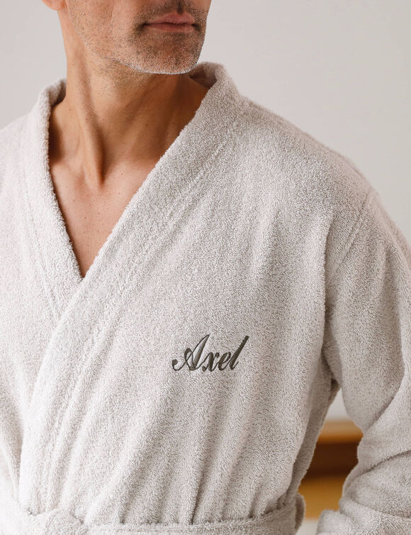 Effen badjas voor volwassenen met kimono-kraag, gepersonaliseerd &ndash; lusjesbadstof 380 g/m&sup2; (zandkleur)