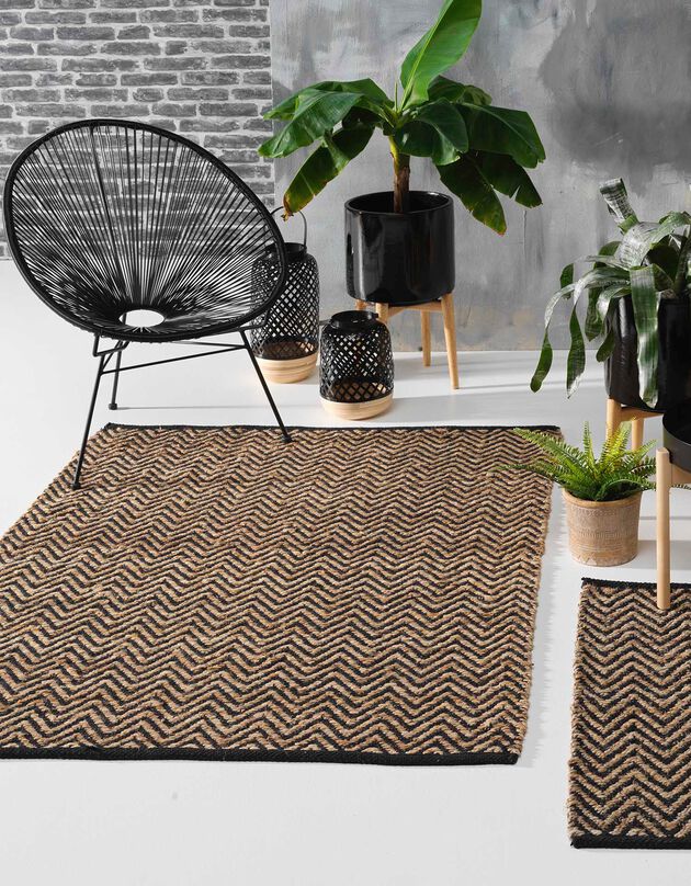 Tapis jute-coton imprimé - rectangulaire (jute/noir)