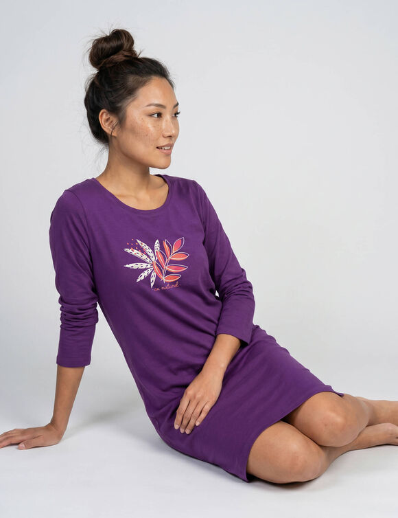 Chemise de nuit courte manches longues imprim&eacute; &laquo; naturel &raquo; (violet)