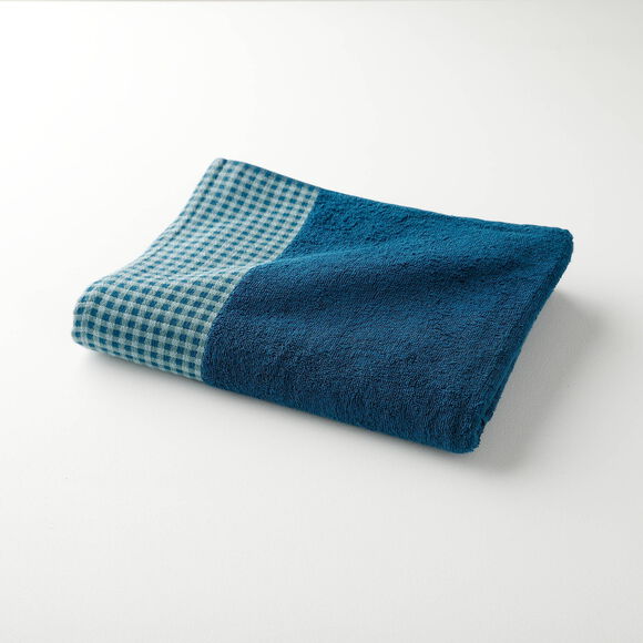 Collection serviettes de bain 420 g/m&sup2; liteau tiss&eacute; motif vichy (bleu paon)