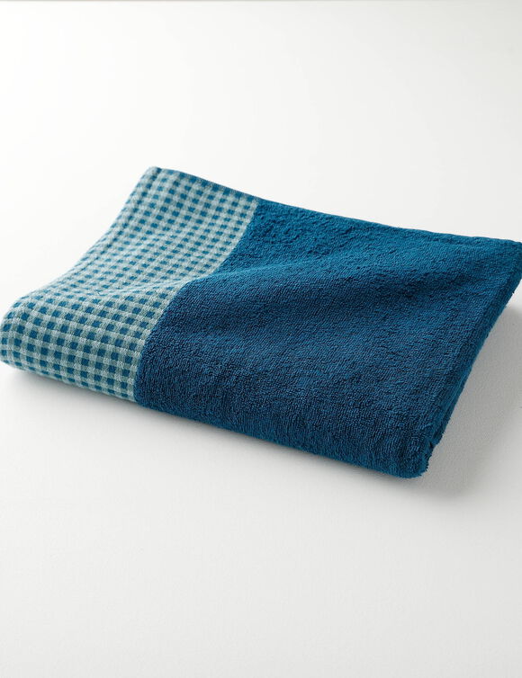 Collection serviettes de bain 420 g/m&sup2; liteau tiss&eacute; motif vichy (bleu paon)