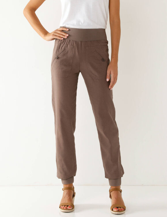 Bloezende broek met elastische taille, linnen-katoen (marron glacé)