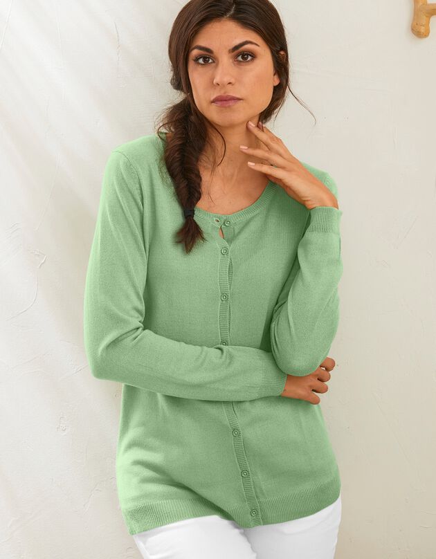 Effen cardigan met kasjmiertouch (lichtgroen) Effen cardigan met kasjmiertouch (lichtgroen)