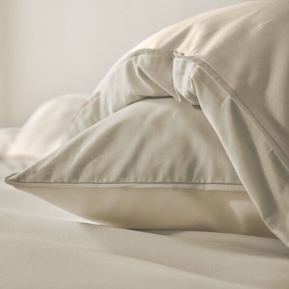 Linge de lit uni bicolore - coton 57 fils/cm&sup2; (&eacute;cru / sable)