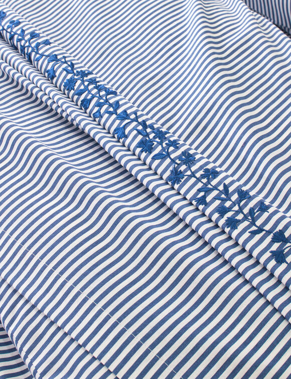 Linge de lit Faustine imprim&eacute; rayures et brod&eacute; - coton 57 fils/cm&sup2; (bleu)