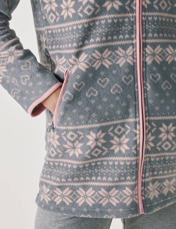 Veste zippée maille polaire imprimée (gris / rose)