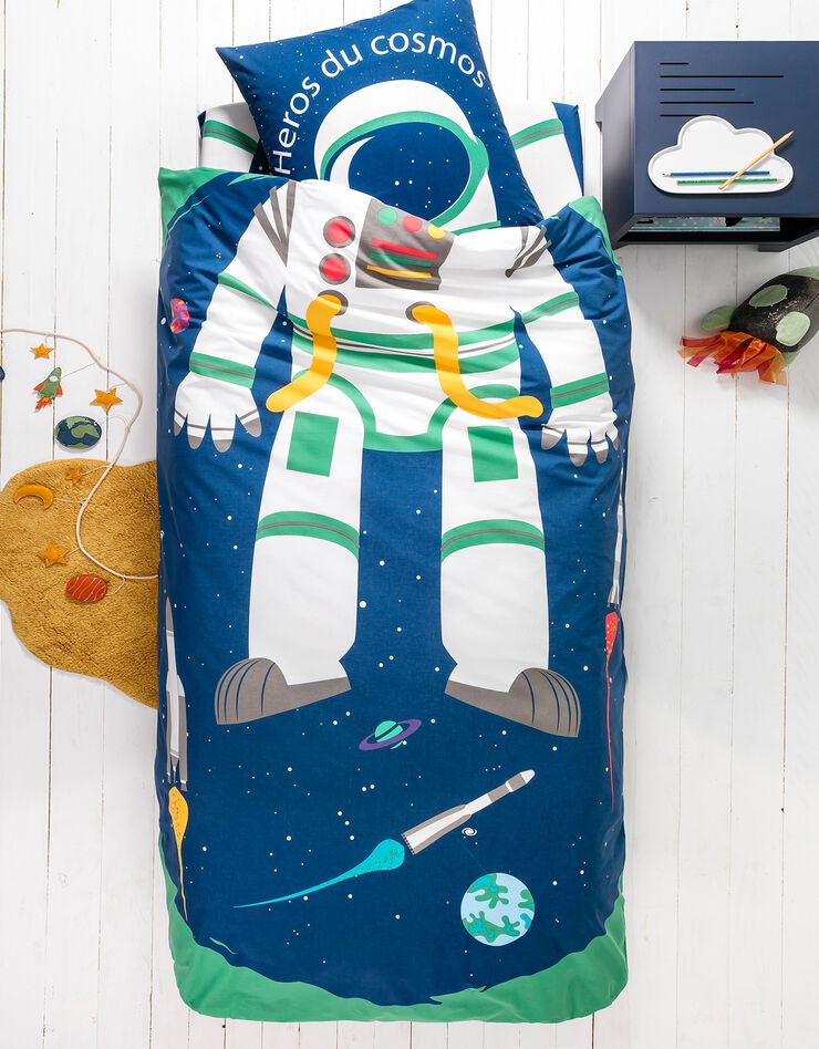 Bedlinnen voor kinderen met vermommingseffect Cosmos, in katoen (marine)