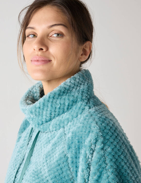 Poncho maille polaire texturée, col montant (bleu grisé)