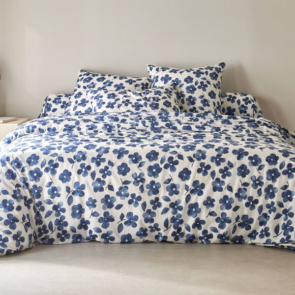 Linge de lit Petunia en coton imprimé (bleu)
