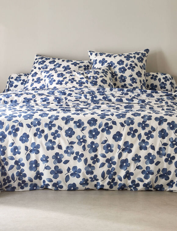 Linge de lit Petunia en coton imprimé (bleu)