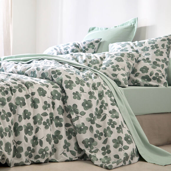 Linge de lit Petunia en flanelle imprim&eacute;e (vert amande)