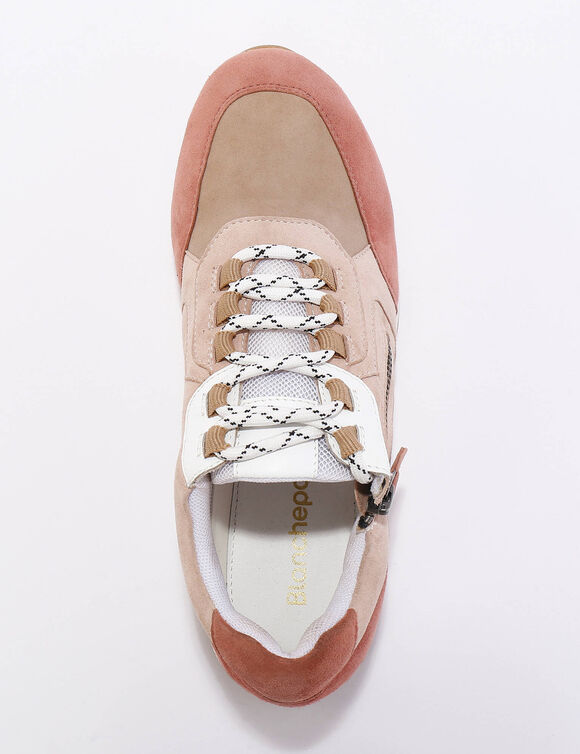 Baskets sneakers cuir, empiècements fantaisie contrastés (blush)