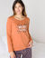 Tee-shirt manches longues coton uni imprimé placé "Beautiful" (cuivre)