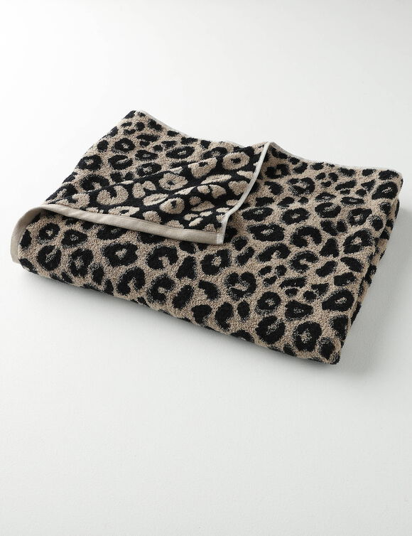 Collection serviettes de bain jacquard motif peau de l&eacute;opard 450 g/m2 (beige / noir)