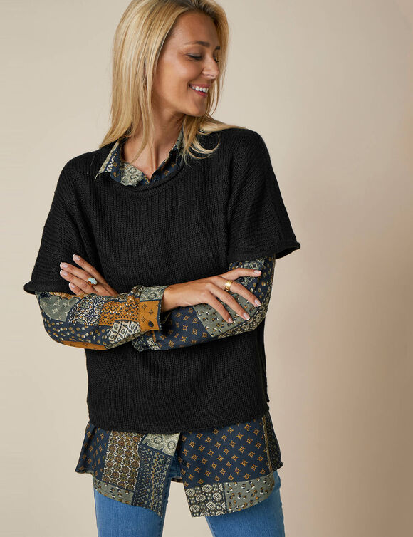 Pull poncho manches coude (noir)