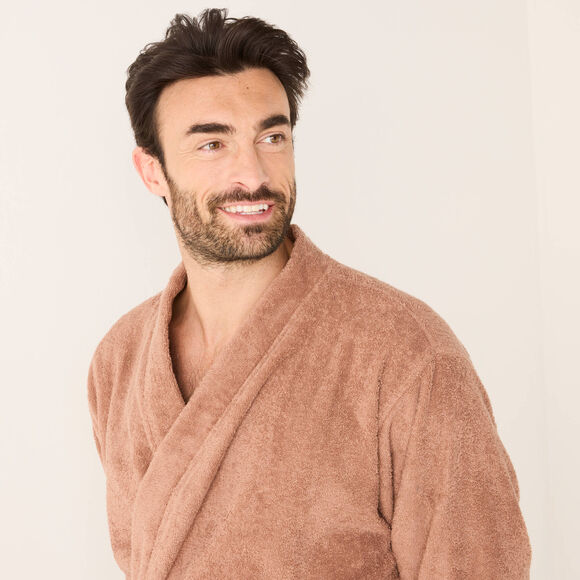 Peignoir mixte adulte col kimono éponge bouclette  (châtaigne)