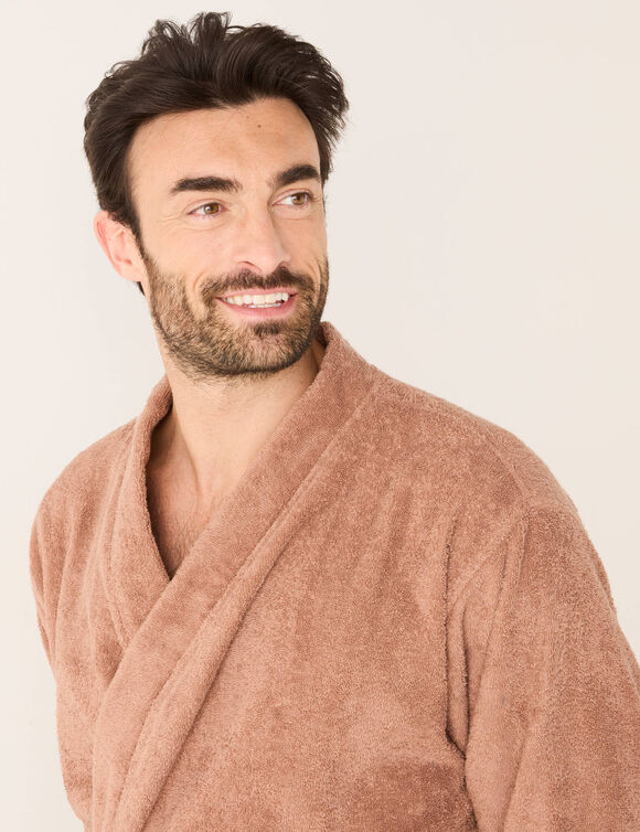 Peignoir mixte adulte col kimono éponge bouclette  (châtaigne)
